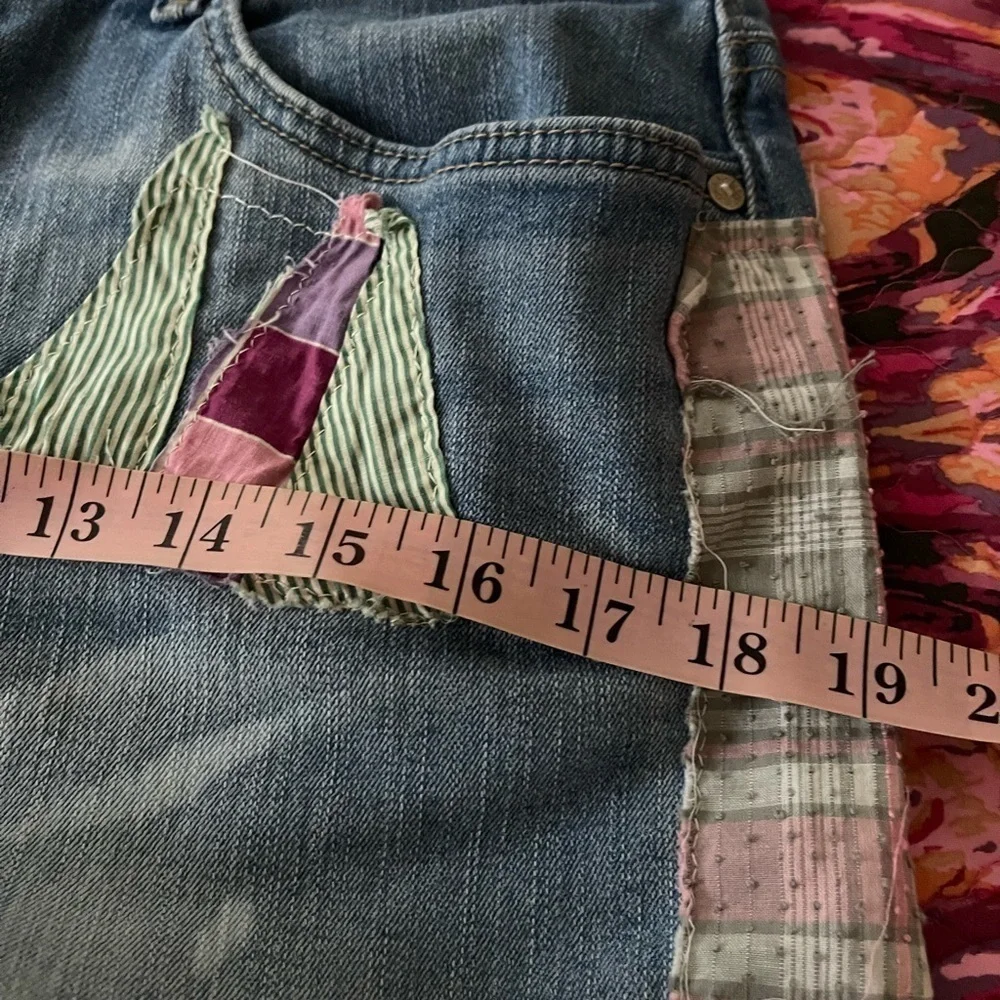 Upcycled Reworked Patchwork Denim Shorts Size 12 - Picture 11 of 14